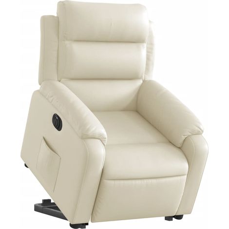 Comodissima poltrona relax TV con funzione di sollevamento elettrico in PVC crema DEC028264