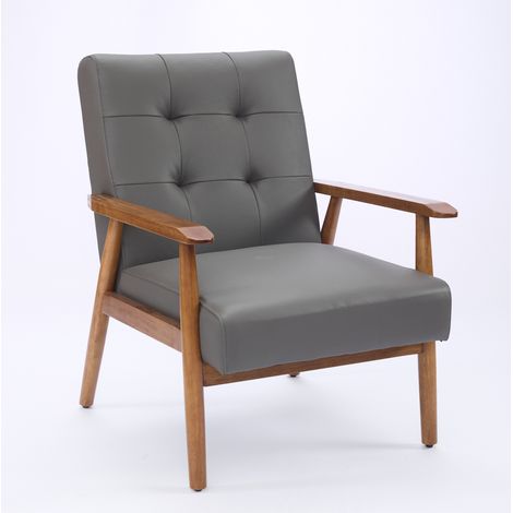 Fauteuil lounge en cuir bovin avec accoudoirs couleur noyer et pieds en bois de caoutchouc (1/5)