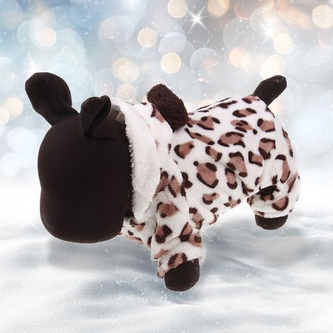 Vêtements en peluche mignons pour chiens et chats, imprimé léopard, pyjama chaud à capuche pour l'automne et l'hiver. (1/5)
