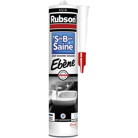 Rubson Mastic Salle de bain Saine Couleur "Ebène" Noir, Joint silicone multi-matériaux renforcé en antifongiques, mastic sanitaire coloré, souple & étanche, Cartouche de 280 ml