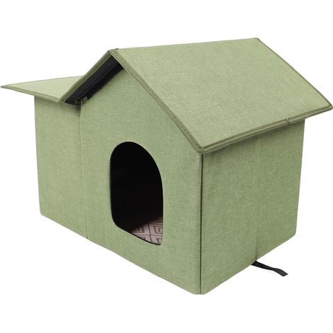 Niche pour chats d'extérieur pliable, résistante à l'eau et à la pluie, pour chats errants, style grotte, vert armée (1/5)