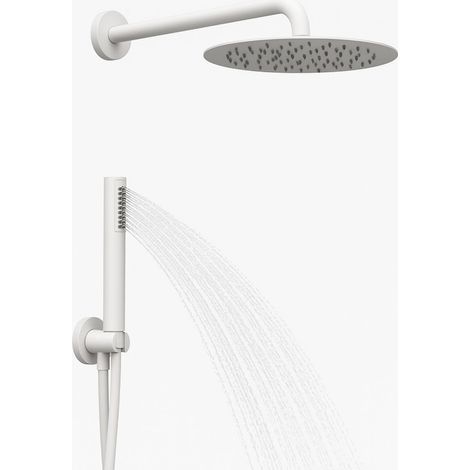 Set per doccia soffione tondo in acciaio inox 250 millimetri color bianco opaco finitura- bianco opaco tondo - confezione 1 (1/5)
