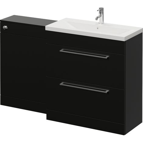 Napoli 390 Cento Matt Black 1400mm 2 Drawer Vanity Unit Toilet Suite with Glide Basin - 1400mm - Chrome 480mm HandleWithout Kingston Toilet Pan