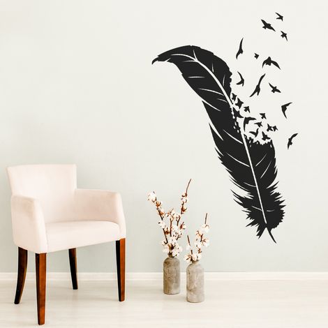 Sticker Mural - Plume Oiseaux - 17x22 cm - Noir (1/3)