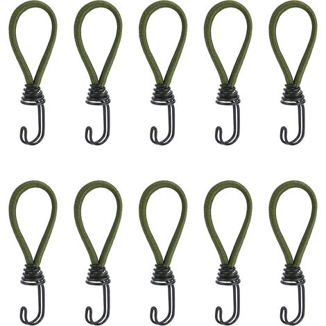 Lot de 10 élastiques Courts avec Crochets, tendeurs de bache 15 cm, tendeurs en Caoutchouc Extra-forts avec Crochets en Spirale pour baches, tentes (Vert) (1/5)