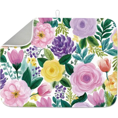 Tapis de séchage à vaisselle pour comptoir de cuisine, tapis d'égouttoir à vaisselle floral artistique, absorbant, antidérapant, tapis de séchage pour plantes, 45,7 x 61 cm, lavable pour table (1/5)