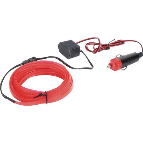 Tuyau lumineux LED néon rouge 3 mètres pour intérieur voiture, bande lumineuse auto avec allume-cigare et fil de conduite (1/5)