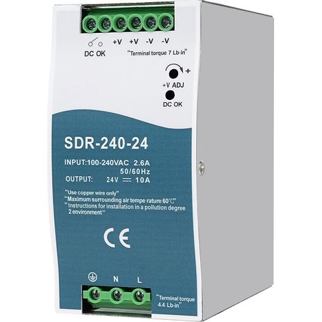 Rail Switching Power 240W Alimentation Industrielle Entrée AC 100-240V 2,6A Sortie DC 24V 10A Alimentation 24V DC Rail Din pour Boîtes Distribution,Instruments,Équipements Communication SDR-240-24 (1/5)