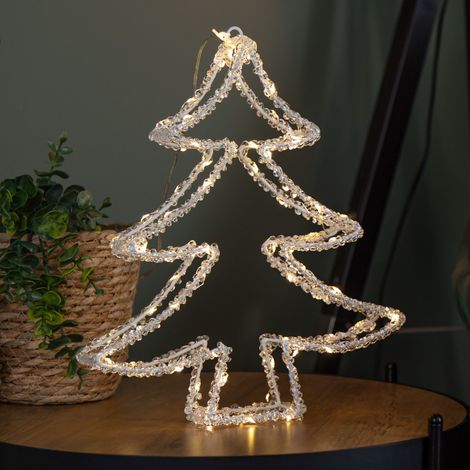 34cm Light up Acrylic Christmas Tree with 80 Warm White Static & Flashing LEDs (1/5)