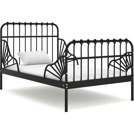 Cadre de lit extensible en métal noir avec sommier à lattes 80 x 130/200 cm sans matelas - PANGIVO (1/5)