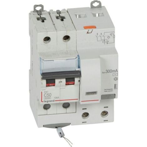 Disjoncteur différentiel monobloc DX³6000 10kA arrivée haute et départ bas à vis 2P 230V à 400V - 50A - typeAC 300mA - LEGRAND