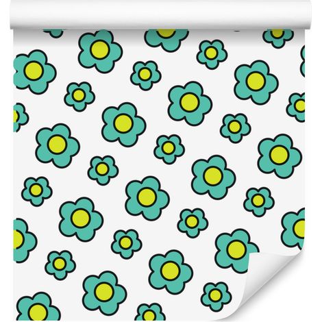 Papier peint Fleurs blanches et mer pour salon et chambre 50x1000 cm (1/5)