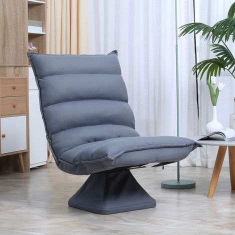 Sillón giratorio con respaldo reclinable, aspecto de piel, estructura de acero, color gris, 62 x 70 x 95 cm.