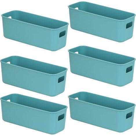 6 Cajas de Almacenamiento de Plástico, Caja de Almacenamiento Lateral Estrecha de 28 cm, Cestas y Cajas de Almacenamiento con Asas, Bandeja de Almacenamiento para Cocina, Baño, Oficina 28×10×11 cm (Ve (1/4)
