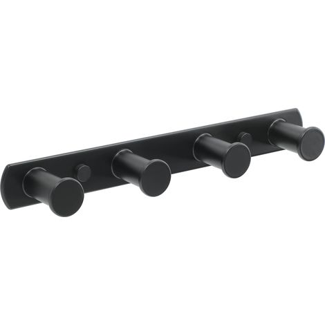 Wall Mounted Coat Rack with Towel Hooks, Screw-On Wall Mounted Towel Holder for Bathroom and Kitchen, Matte Black Stainless Steel Finish, Four Hooks (1/5)