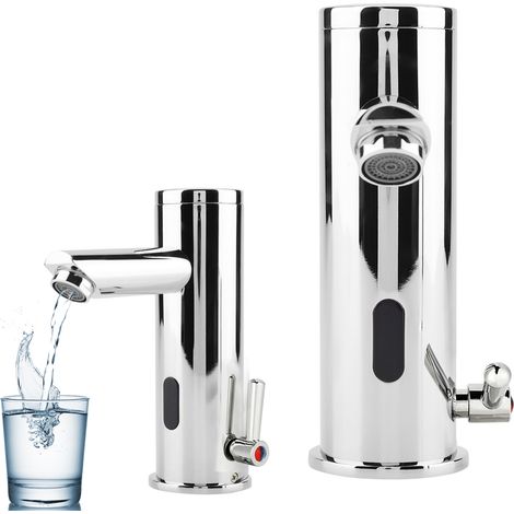 Robinet de lavabo en cuivre et laiton avec capteur infrarouge automatique pour eau chaude et froide, idéal pour salle de bain et cuisine. (1/5)