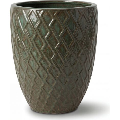 Pot grande taille d'extérieur ZEUS 42x54cm vert brumeux, fait main en terre cuite émaillée, résistant au gel (1/2)