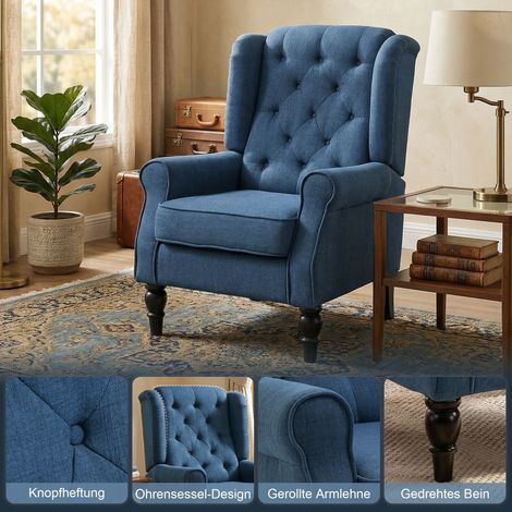 Fauteuil Eleganter rembourré épais, housse amovible, 74 x 86 x 102 cm, bleu (1/5)