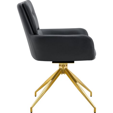 Set tavolo rotondo in vetro temperato 85 cm con 4 sedie girevoli nere e oro MODENUIT (1/5)