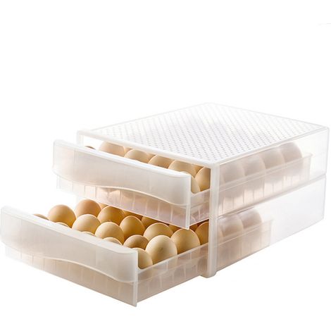 Boîte de rangement d'œufs à 2 niveaux, 60 grilles, gain de place, Type tiroir empilable, porte-œufs pour réfrigérateur et cuisine (1/5)