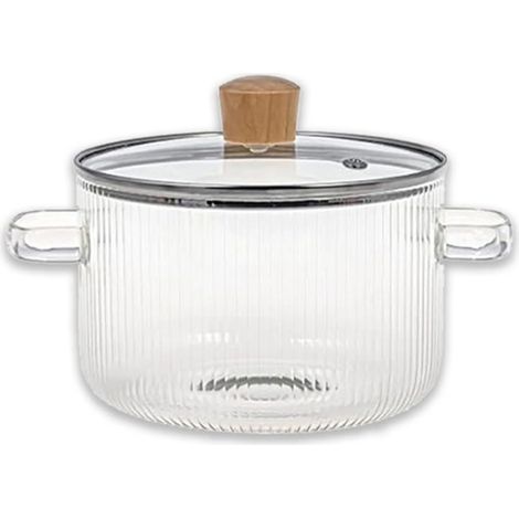 Casserole en verre avec couvercle 1,6 L, résistante à la chaleur, en borosilicate haute densité, pour la cuisson à feu doux. (1/4)