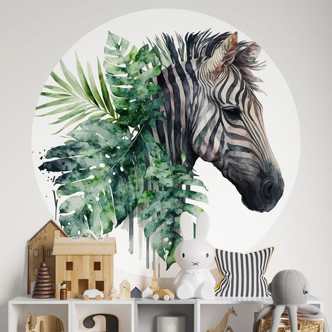 Sticker mural rond / cercle Enfants - Zèbre - Diamètre 30 cm - Adhésif MAT (1/2)