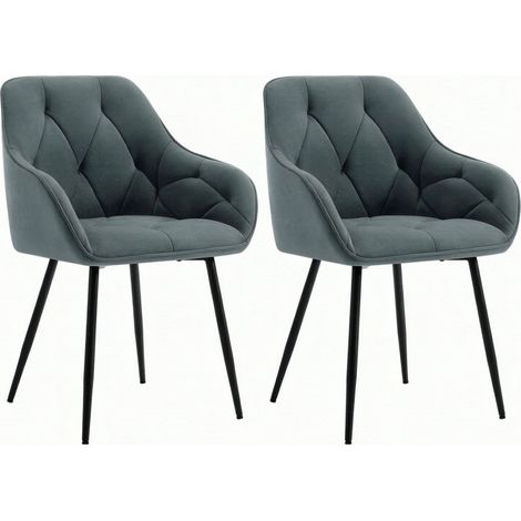 Set de 2 sillas de comedor con reposabrazos, terciopelo y patas metálicas, gris oscuro MODENUIT (1/5)