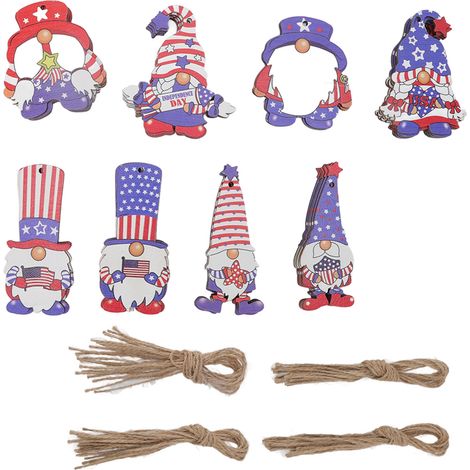 40 Ornements Gnomes Bois Fête Nationale - 8 Styles Durable en Buis Réutilisables avec Corde pour Décorations (1/5)