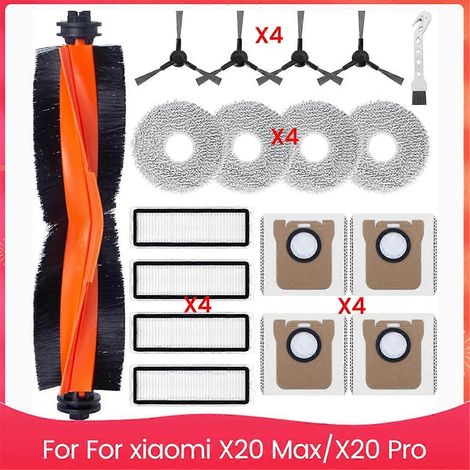 Pour aspirateur X20 Max/X20 Pro : brosse latérale principale, filtres HEPA, lingettes de nettoyage, sacs à poussière (1/5)