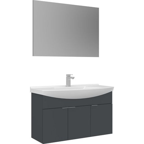 Ensemble Meuble Vasque avec Miroir (2 Pièces) "Purus 100" - 100 x 50 x 58 cm - Matte Anthracite (1/3)