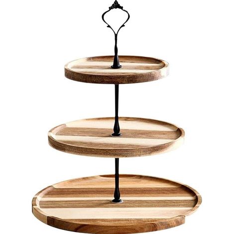 Présentoir À Gâteaux À 3 Niveaux, Présentoir À Desserts en Bois Vintage, Assiette À Gâteau Ronde en Bois D', Support À Thé Robuste pour Présenter Un Gâteau, Un Sandwich (1/5)