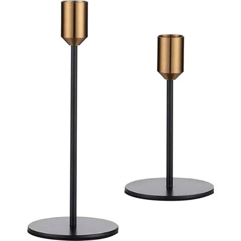 Lot de 2 bougeoirs en métal noir antique, design moderne et épuré, parfaits pour la décoration de la maison ou d'un mariage. (1/5)