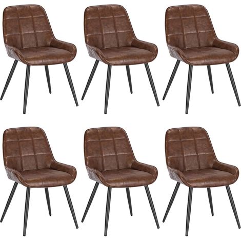 WOLTU 6X Sillas de Comedor Silla Ergonómica con Respaldo Silla de Piel Sintetica en Estructura Metal Sillas para Dormitorio Salón Comedor y Cocina Marrone