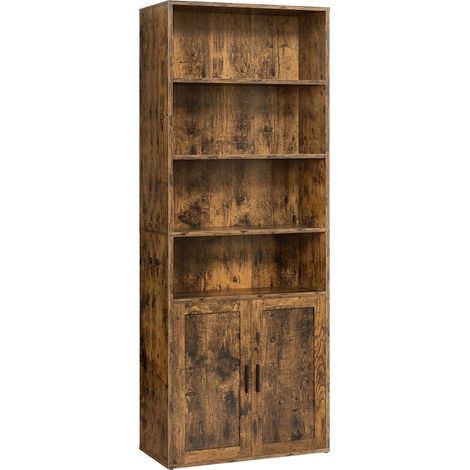 Vasagle – Bibliothèque étagère haute 6 niveaux – 24 x 60 x 175 cm – Panneaux aggloméré et MDF – Marron rustique – Rangement ouvert avec portes