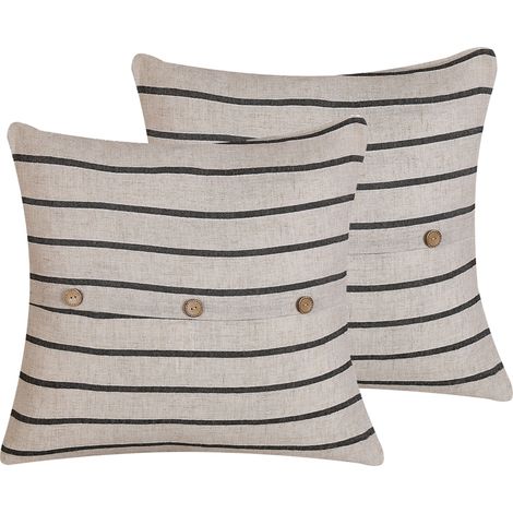 Conjunto de 2 cojines decorativos rayas beige negro cuadrados 43 x 43 cm decoración moderna Cynara