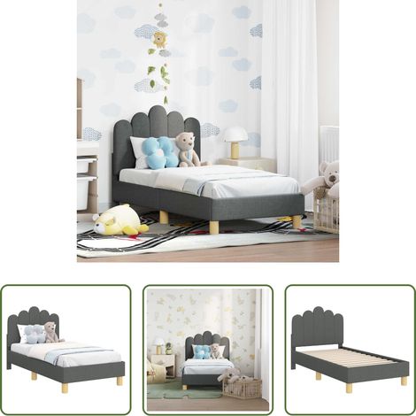 Holzbettgestell - Kinderbettgestell mit Kopfteil Dunkelgrau 70 x 140 cm Stoff (1/5)