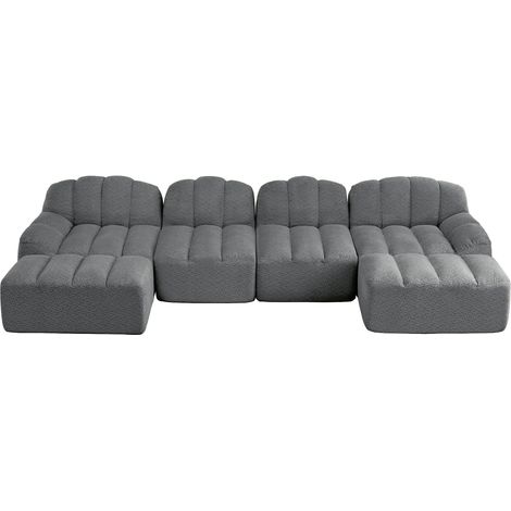 Sofá modular en U de 4 plazas con 2 otomanas, espuma 32D, tejido gris (1/5)