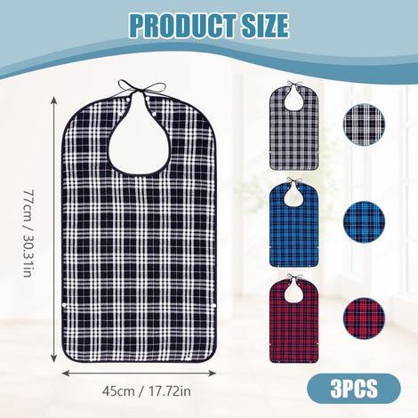 Tablier imperméable JeiibrZui 3 pièces pour adultes - 73 x 45 cm - Avec récupérateur de miettes et fermetures à pression - Tablier de soins lavable pour personnes âgées et patients - Noir (1/5)
