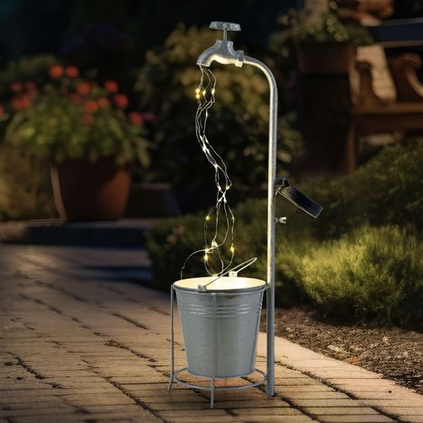 Solarlampe Wasserhahn 30x LED Gartendeko Außenlampe Terrassenlampe, Metall Kunststoff silber, warmweiß, LxH 17x62 cm