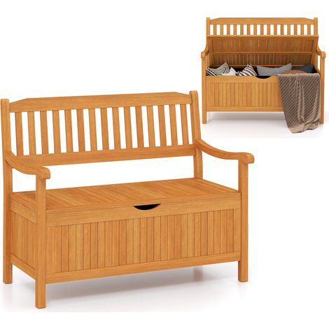Banc de Jardin en Bois avec Espace de Rangement, Banc de Rangement pour 2 Places, Banc de Balcon extérieur avec Sac intérieur Amovible, Charge maximale : 360 kg (1/5)