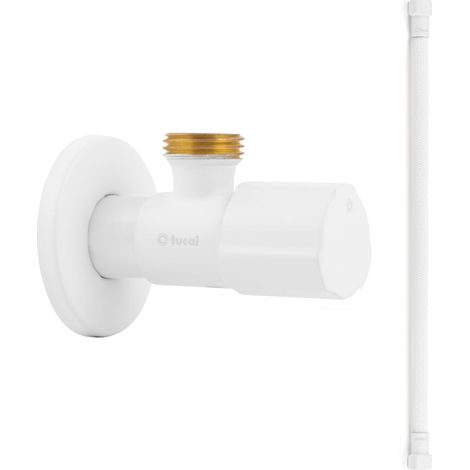 Robinet ACS BLANC MAT - M 1/2"/M 3/8" + Flexible 500mm BLANC POLYMÈRE Øintér.8mm- F/F 3/8" - Tucai (1/3)