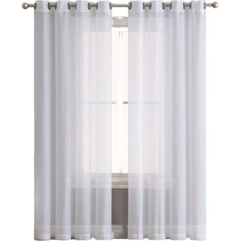 Ensemble de 2 Rideaux en Voile 134x160cm - Double Panneau en Tulle avec Oeillets - Draperies Modernes et Douces pour Décoration Blanche