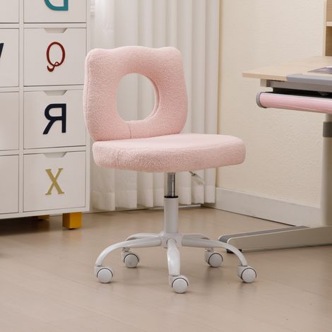 Wahson Chaise de Bureau en Fausse Fourrure, Chaise Enfant à roulettes Chaise de Bureau pour Enfant, Chaise de Bureau Enfant Réglable en Hauteur avec Pied Métal, Rose Clair (1/5)