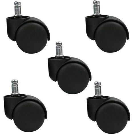 Ensemble de 5 roulettes pivotantes pour tabouret ou chaise de bureau - Noir - Roues silencieuses (1/5)