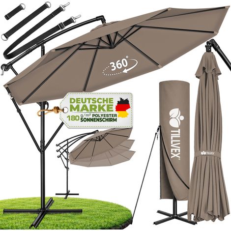 tillvex 300 cm Sombrilla Excentrico Parasol para Terraza Jardín Balcón Patio con Manivela y Base en Cruz, giratorio 360º, Protección UV (1/5)