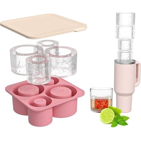 Grand bac à glaçons en silicone pour gobelets isothermes de 20, 30 et 40 oz, moule à glaçons à fonte lente, avec couvercle, (rose) (1/5)