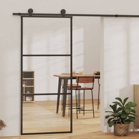 Porte coulissante Verre ESG et aluminium 90x205 cm Noir (1/5)