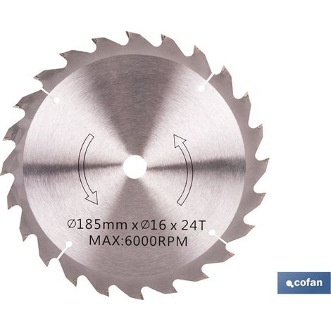 Disque à tronçonner le bois 185 mm, 24 dents, acier avec pointes en carbure de tungstène (1/4)