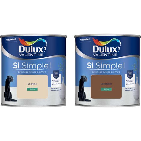 Dulux Valentine Peinture Si Simple Lot de 2 Peinture Intérieure Toutes Pièces Satin - Peinture Murs et Plafonds, Portes et Plinthes - Couleurs : Le Crème & Le Chocolat 0,5 L