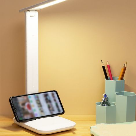Lampe de bureau LED blanche avec protection oculaire, rechargeable par USB, interrupteur tactile, pliable, idéale pour étudier à la maison ou à la maison. (1/5)